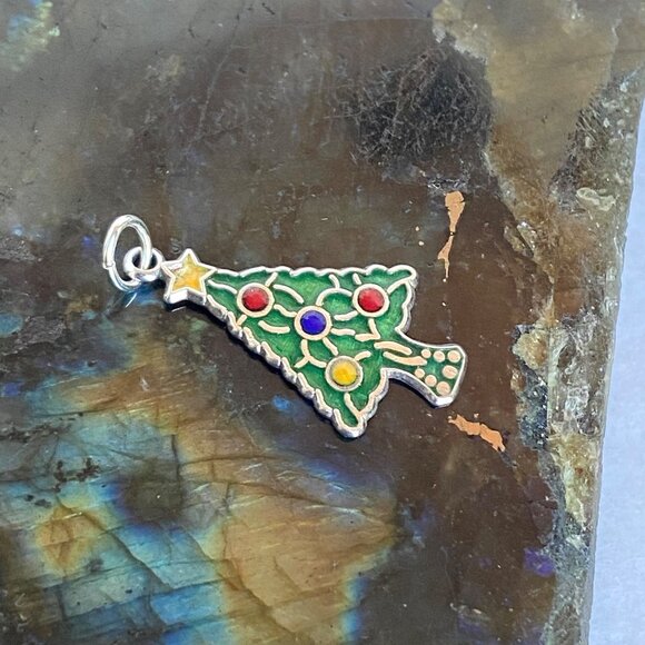 VTG Sterling Silver 925 Multicolored Enamel Christmas Tree Charm Pendant - Picture 11 of 16